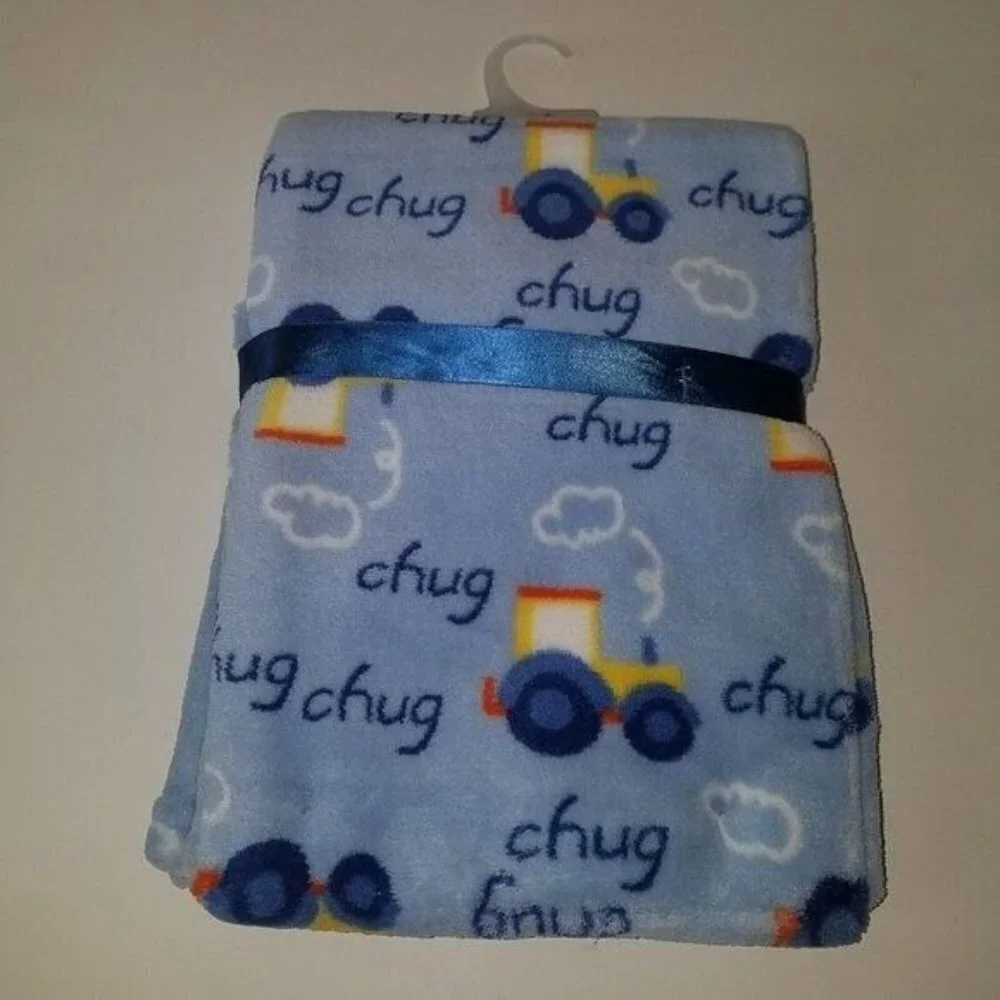 NEW Cutie Pie Blue Chug Chug Tractor Fleece Baby Blanket Lovey Farm Gift Boy